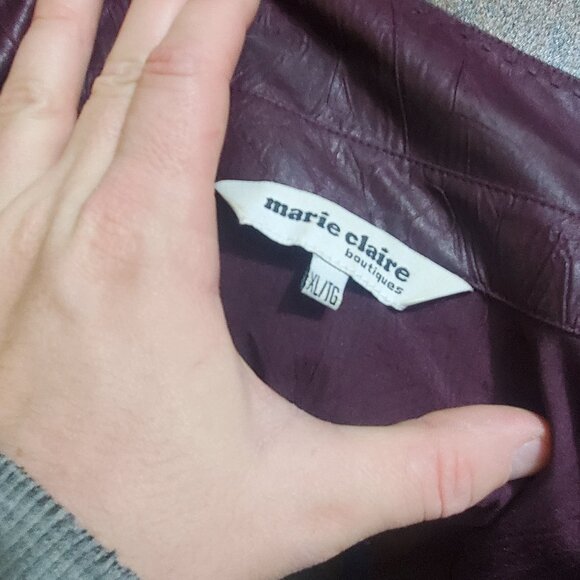 Marie claire women's long sleeves shirt leather effects button down crimson red - Picture 8 of 12